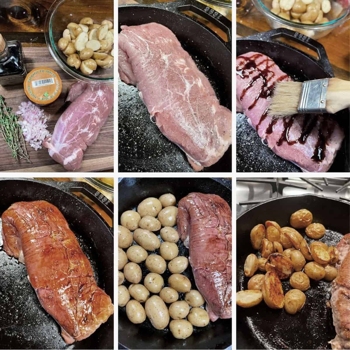 photo collage of steps to make fig balsamic pork tenderloin 1