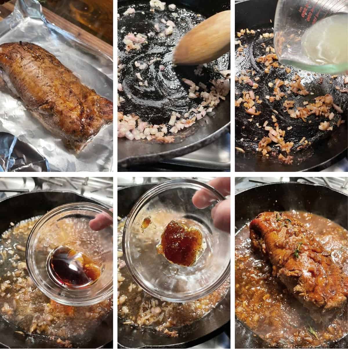 photo collage of steps to make fig balsamic pork tenderloin 2