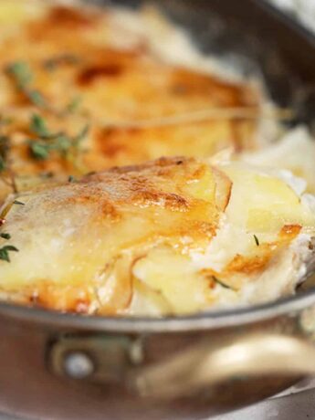 pear gruyere potato gratin in pan