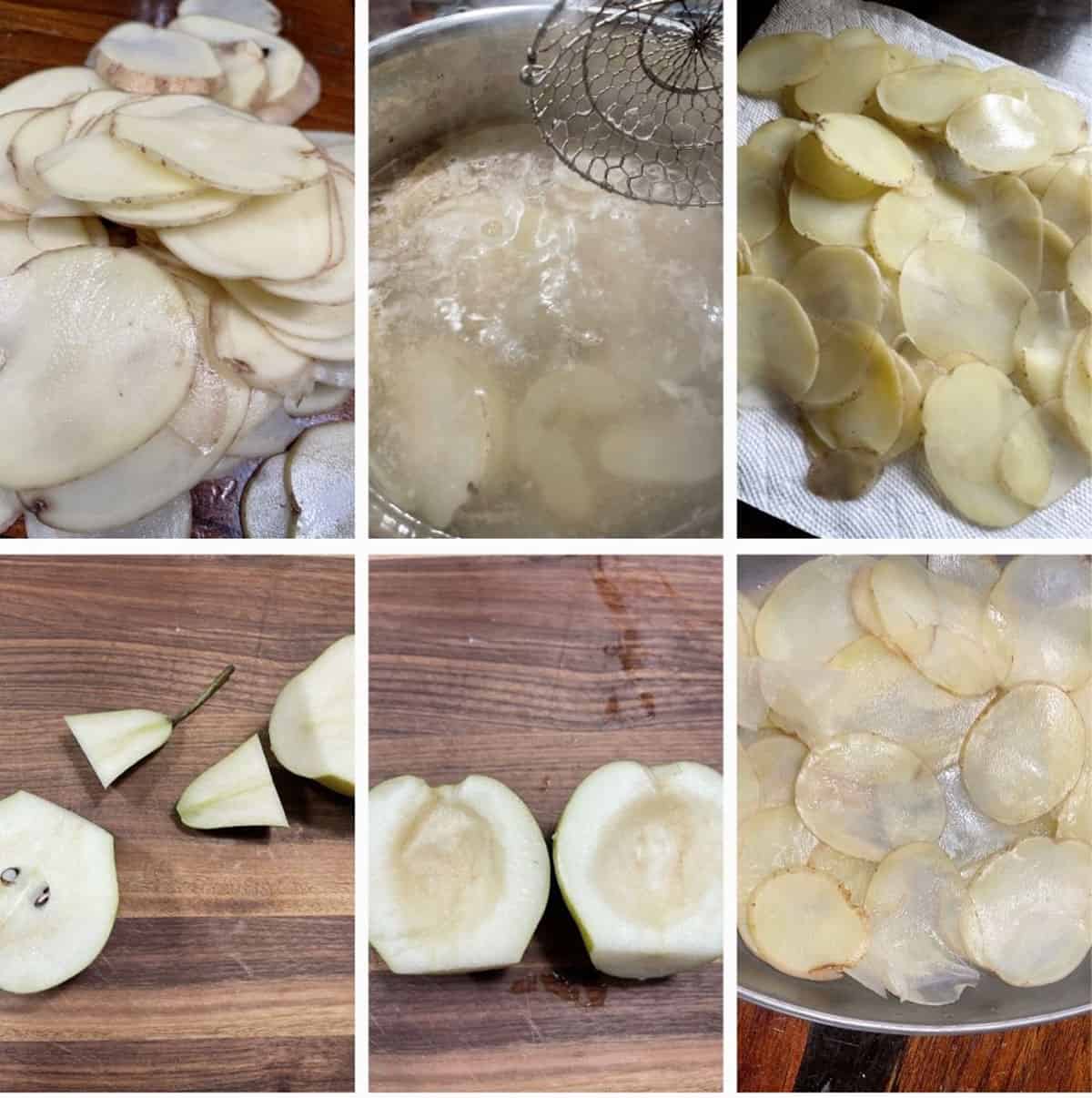 photo collage of steps to make pear gruyere potato gratin 2