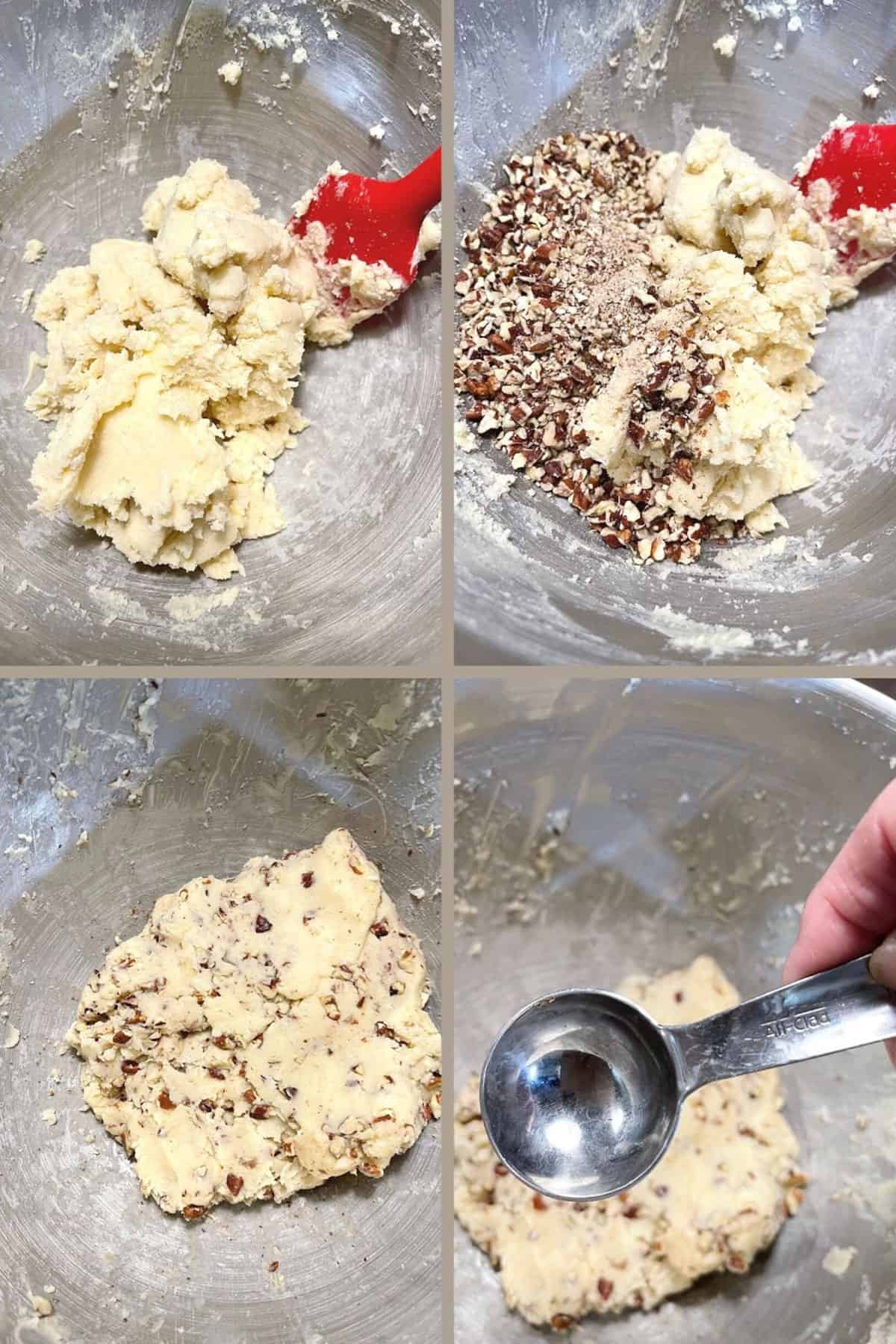 photo collage of steps to make butter pecan meltaways