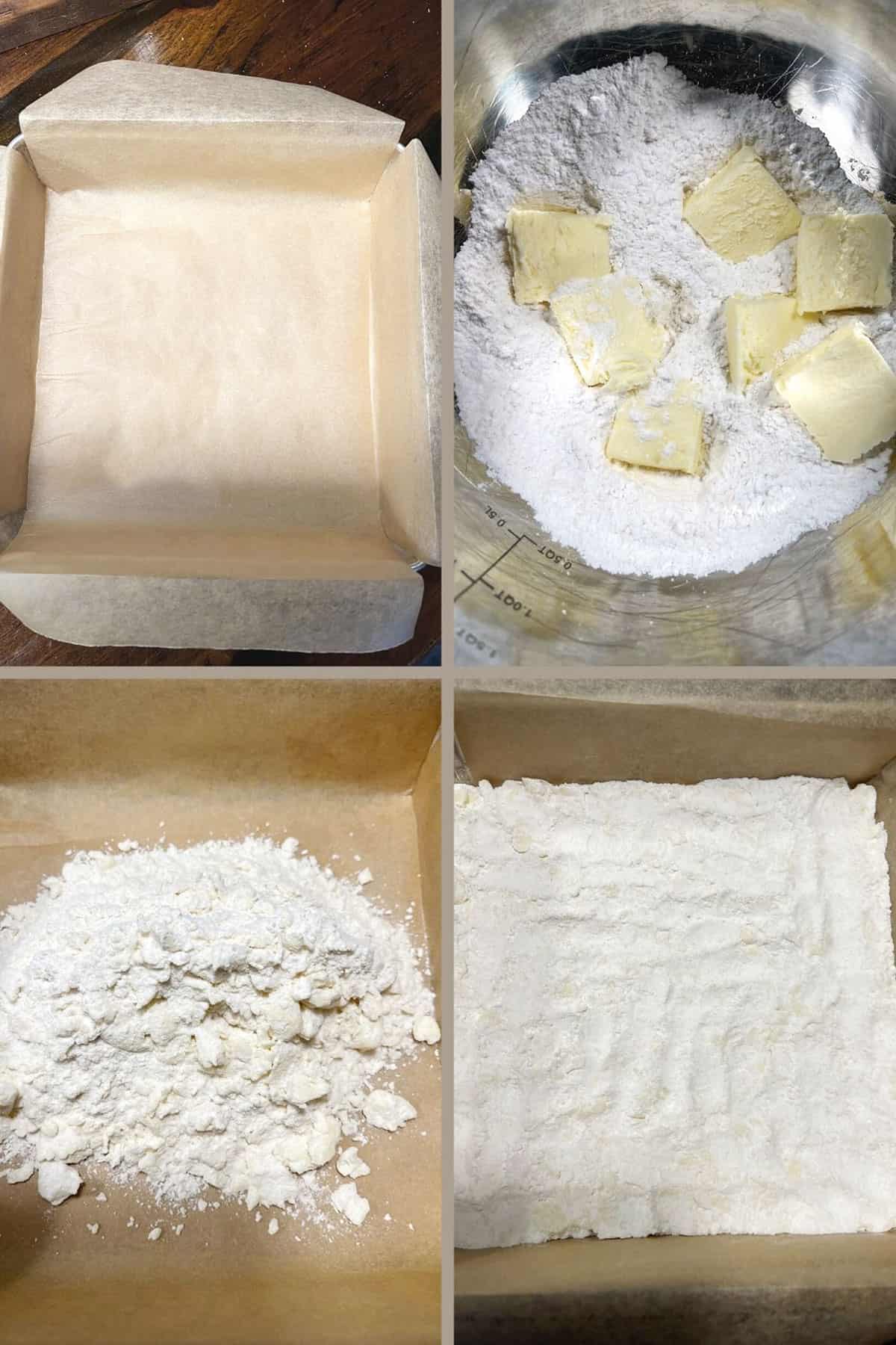 photo collage of steps to make cranberry lemon squares 1
