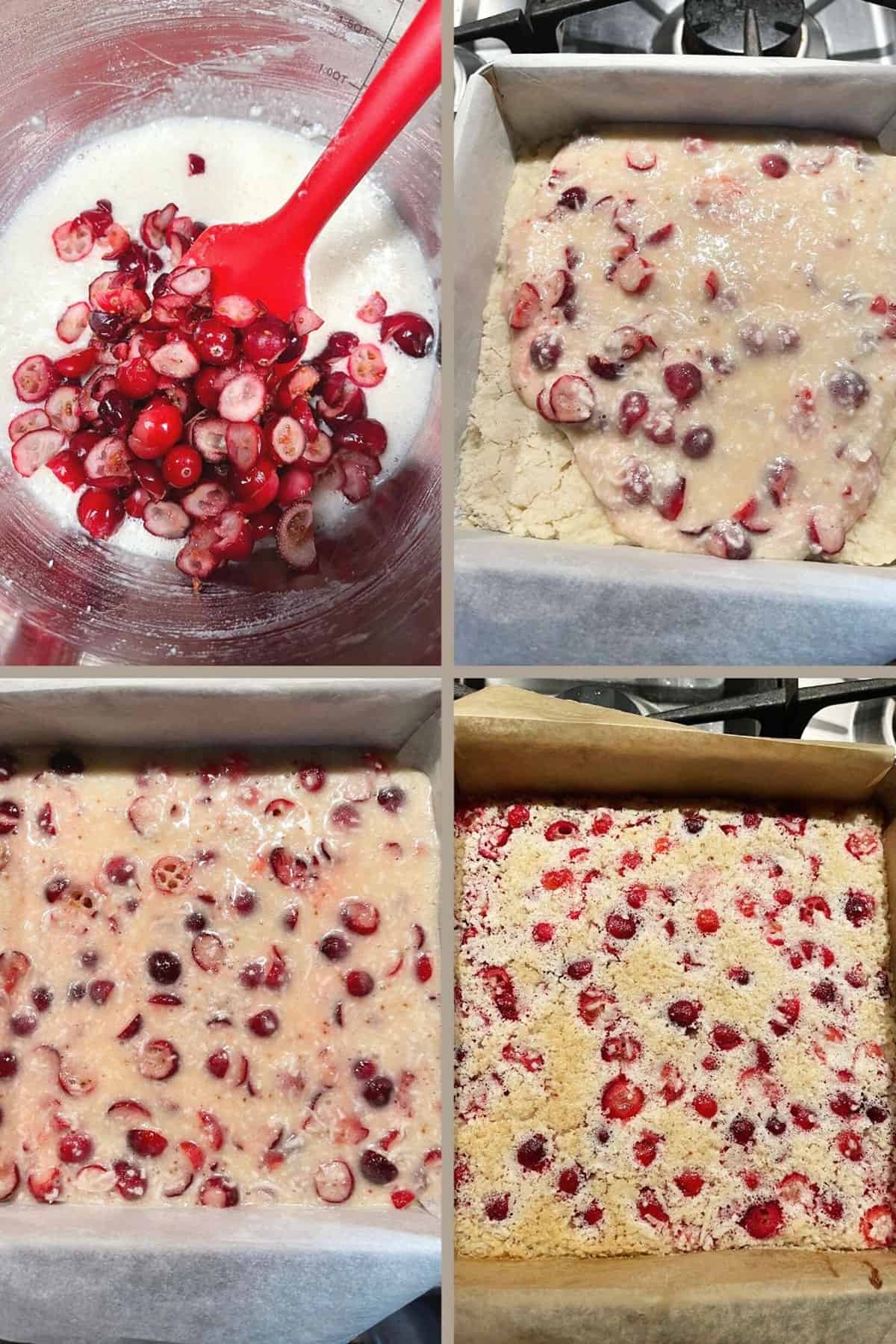 photo collage of steps to make cranberry lemon squares 3