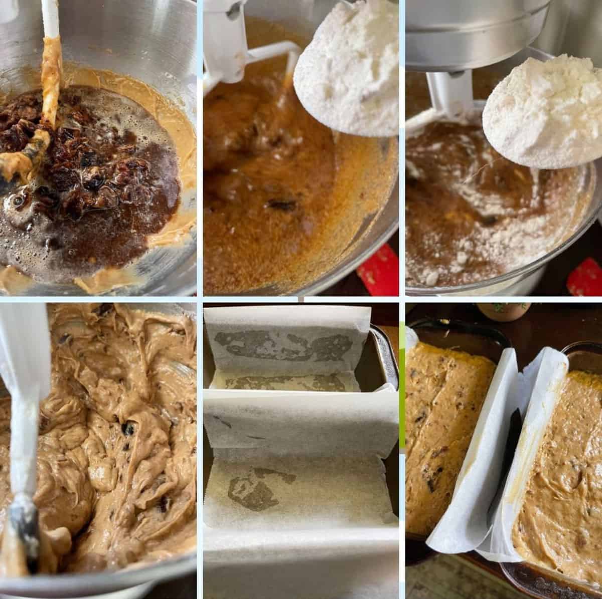 photo collage of steps to make date nut bread 2