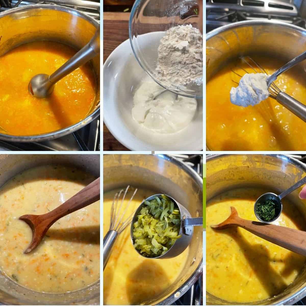 photo collage of steps to make dill pickle soup 2