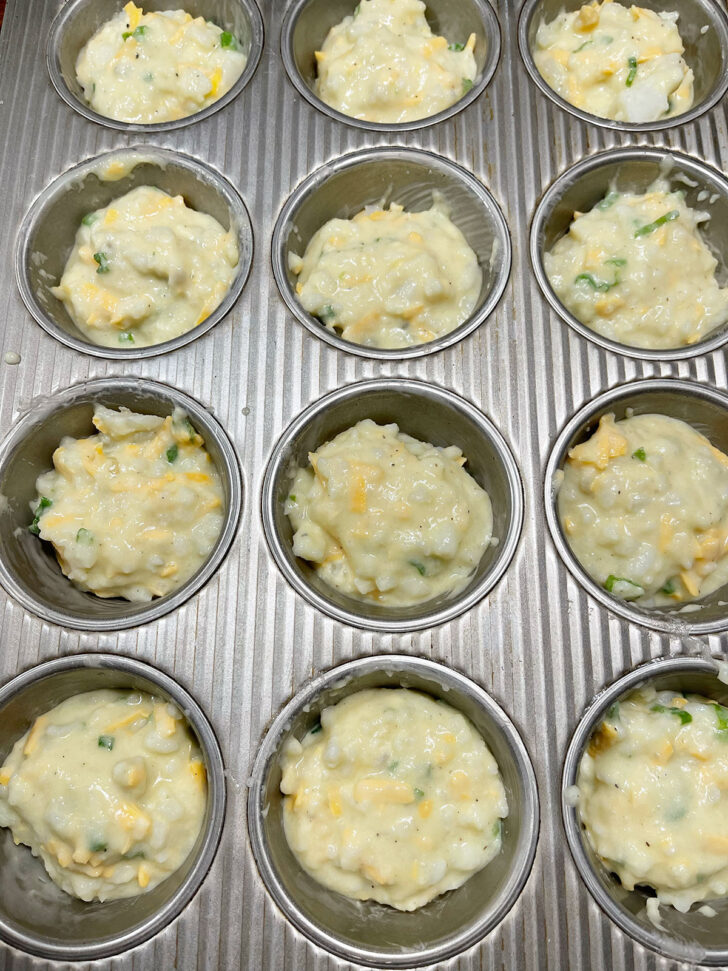 Batter in muffin cups before baking.
