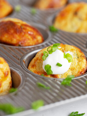 Mashed potato muffin in muffin tin.