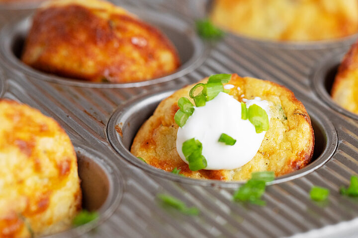 Mashed potato muffin in muffin tin.