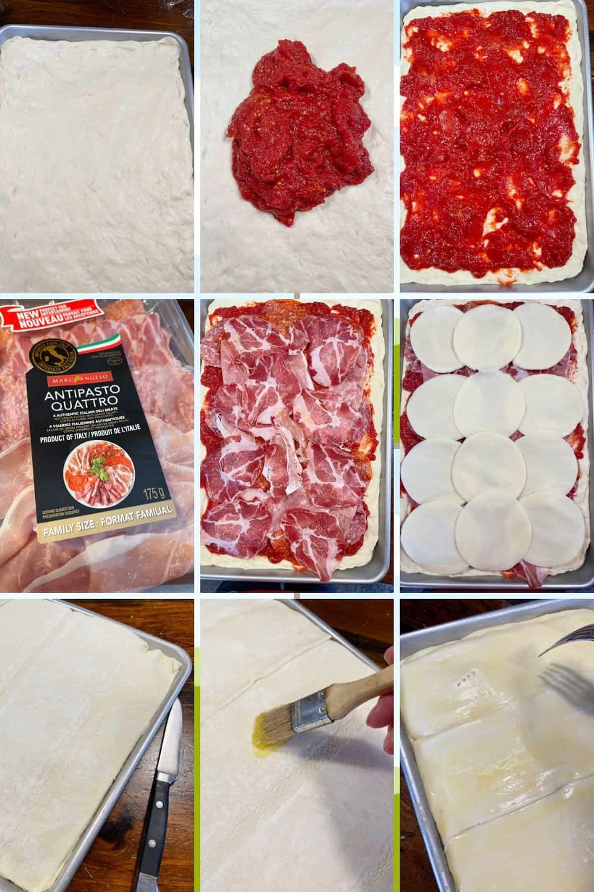 photo collage of steps to make Parisian pizza 2