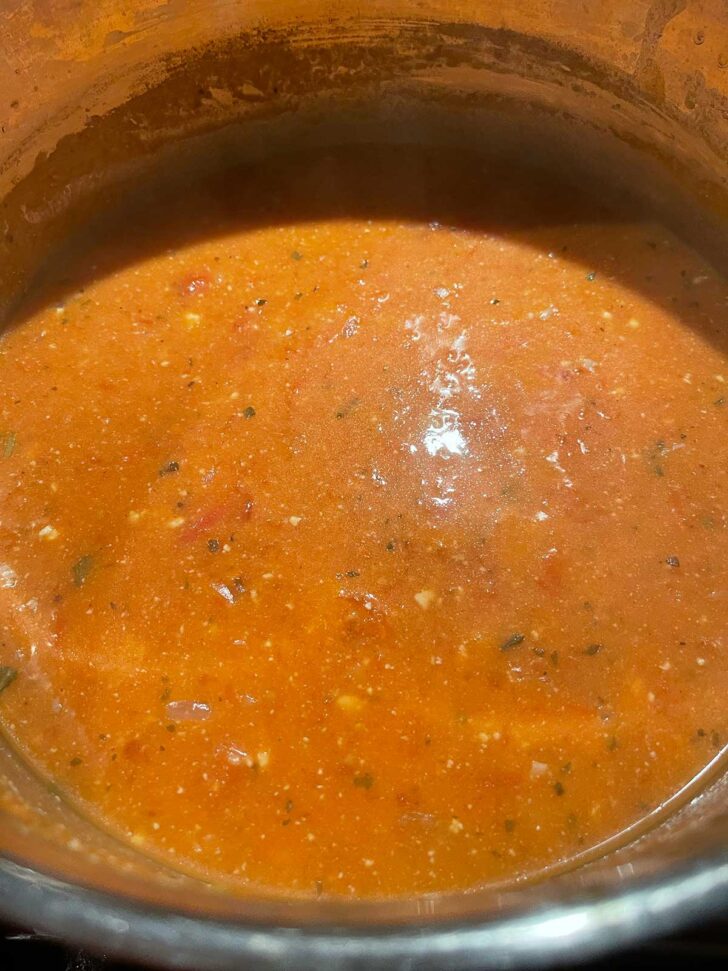 Finished soup in pot.