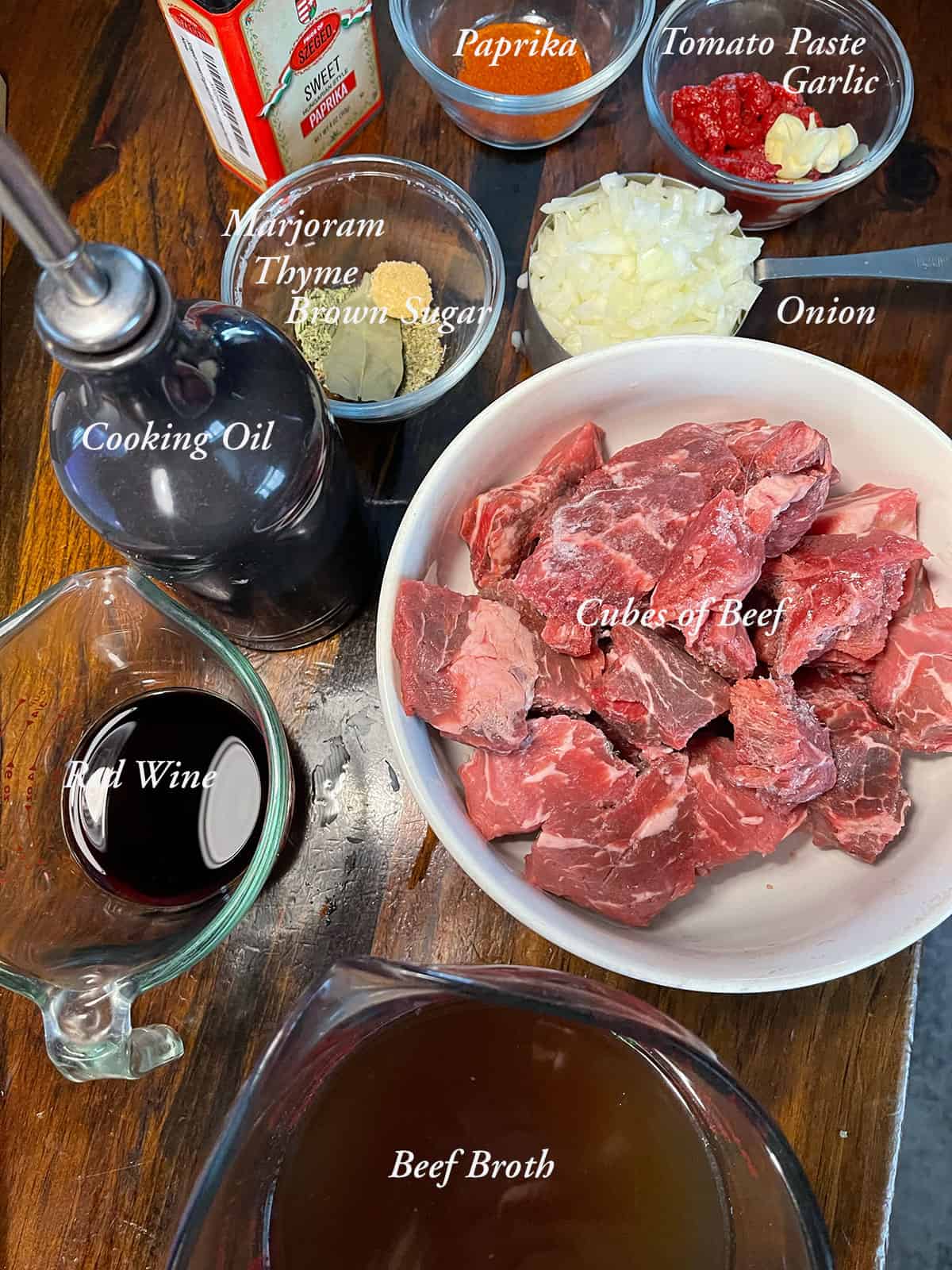 Ingredients for Hungarian Beef Paprikash