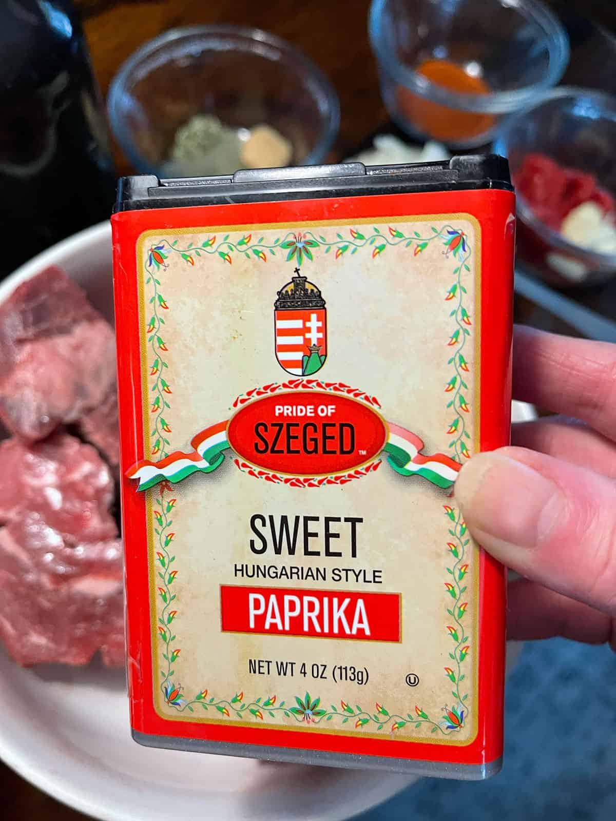 Photo of a can of Hungarian sweet paprika