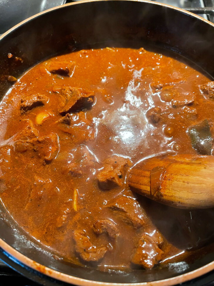 Beef Paprikash before covering and simmering.