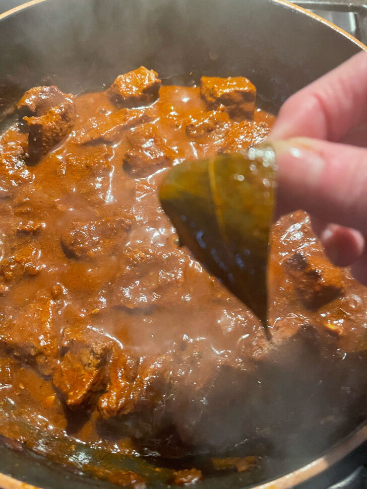 Beef Paprikash after covering and simmering.