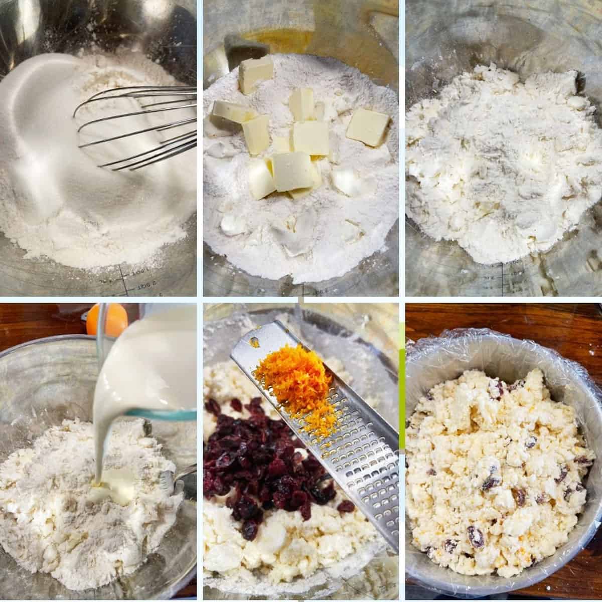 photo collage of steps to make cranberry orange scones 3