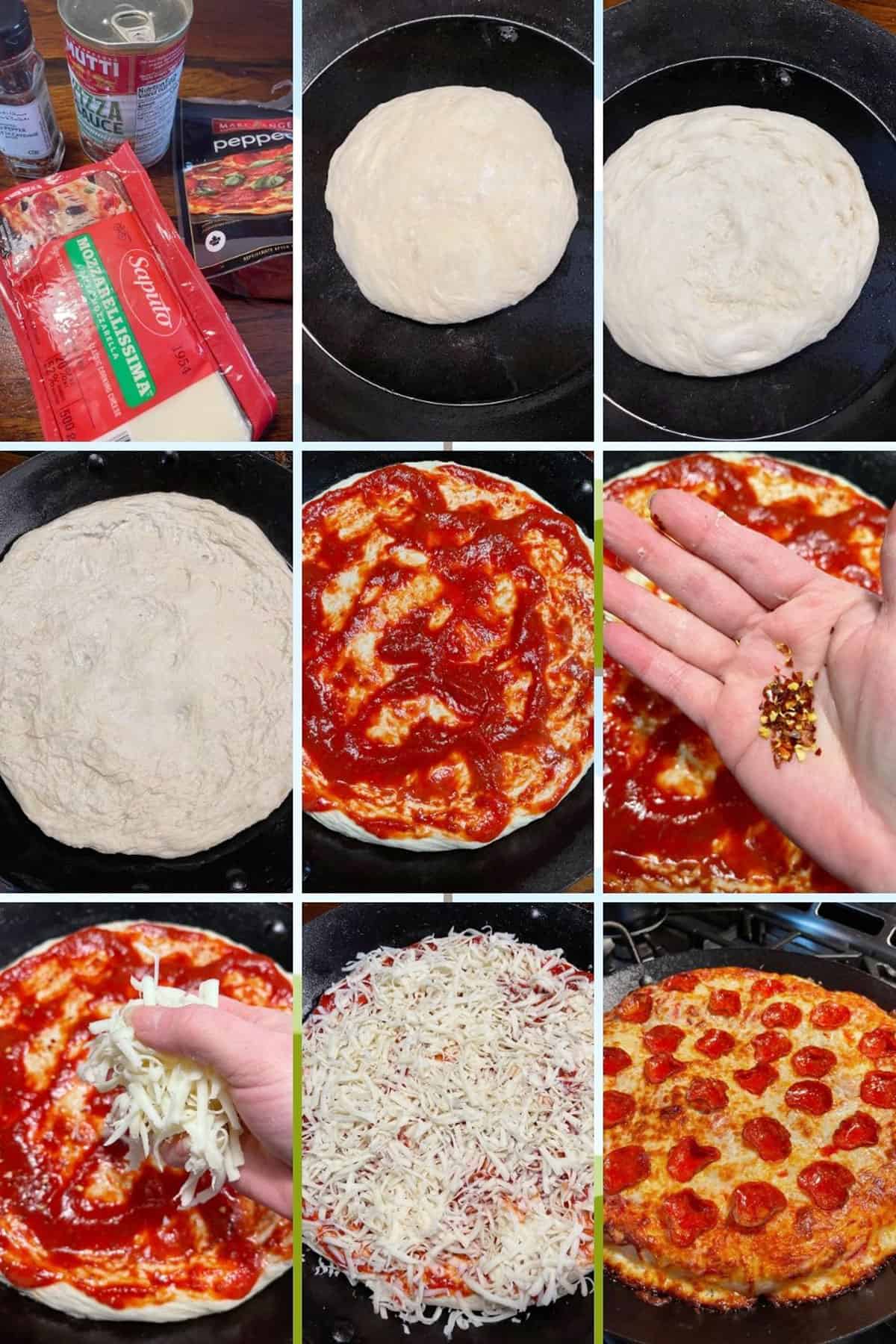 photo collage of steps to make pan pizza 2
