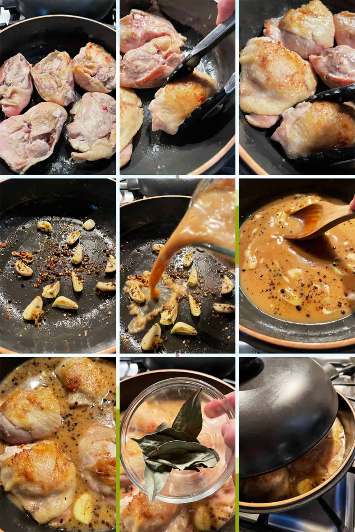 photo collage of steps to make chicken adobo 1