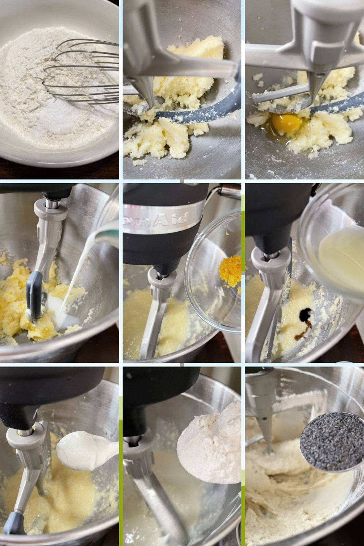 photo collage of steps to make lemon poppy seed loaf 1