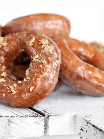 maple donuts on white tray