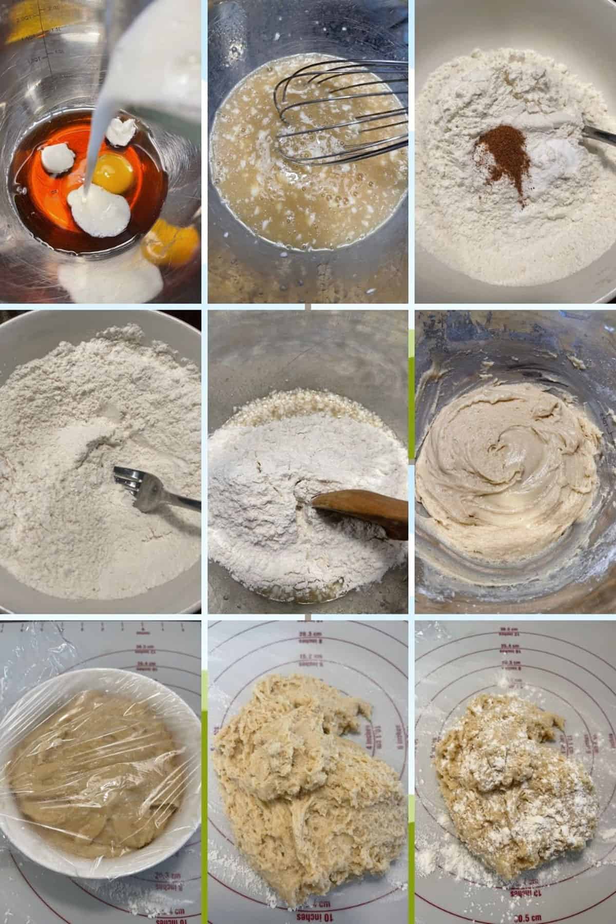 photo collage of steps to make maple donuts 1