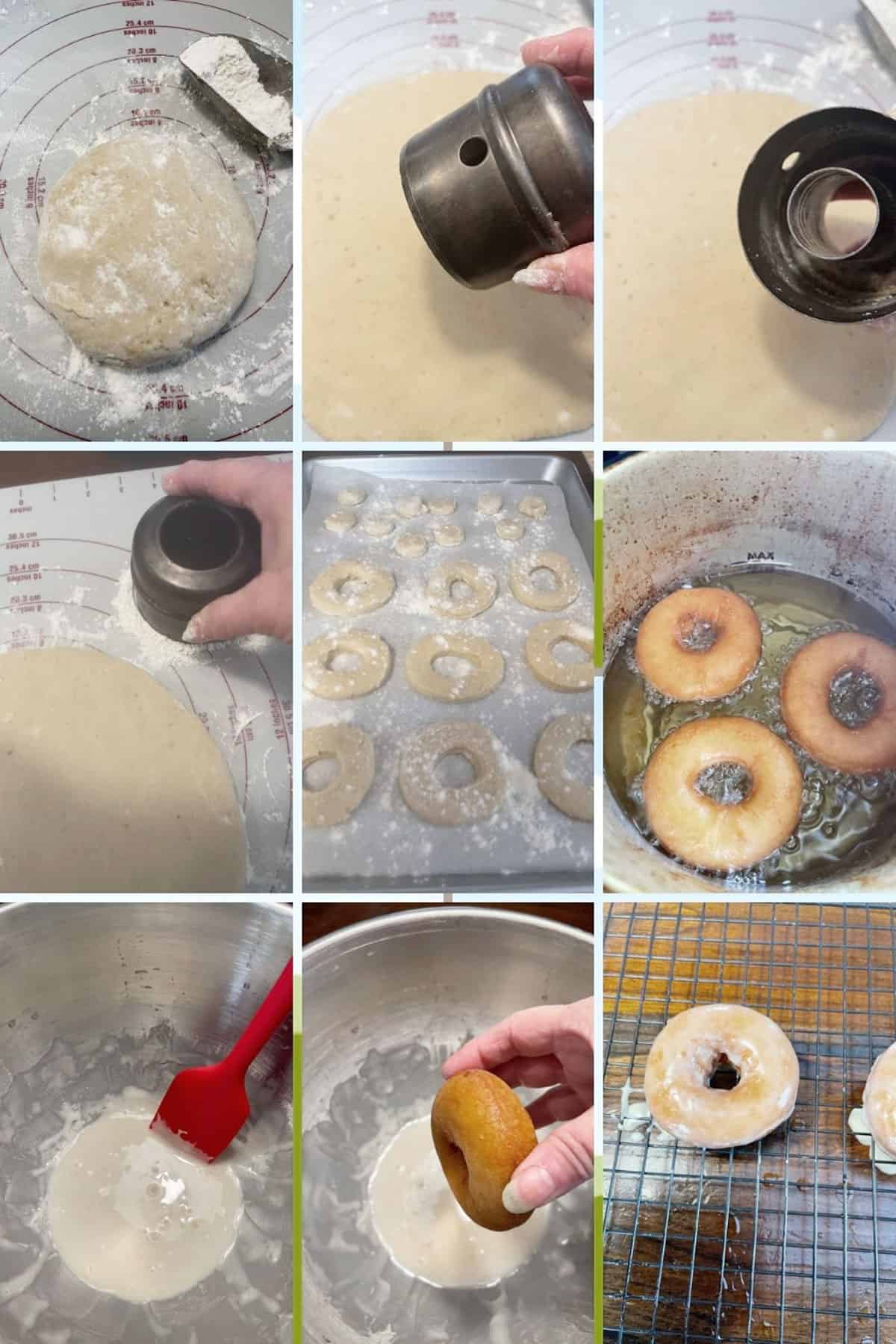 photo collage of steps to make maple donuts 2