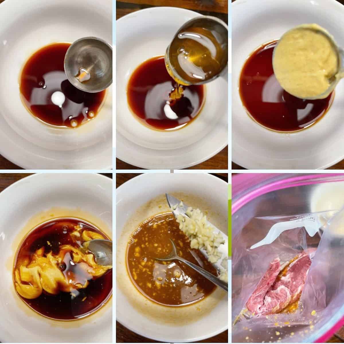 photo collage of steps to make pork marinade