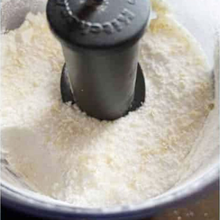 Lemon sugar in the processor after processing.