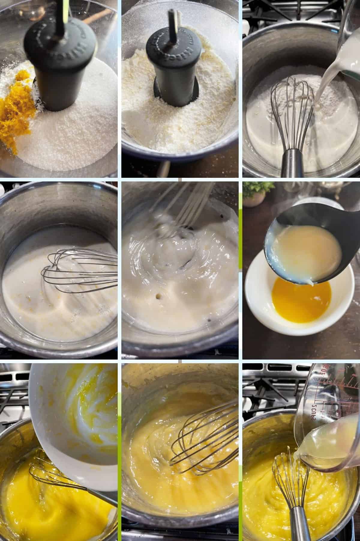 photo collage of steps to make lemon meringue pudding 1
