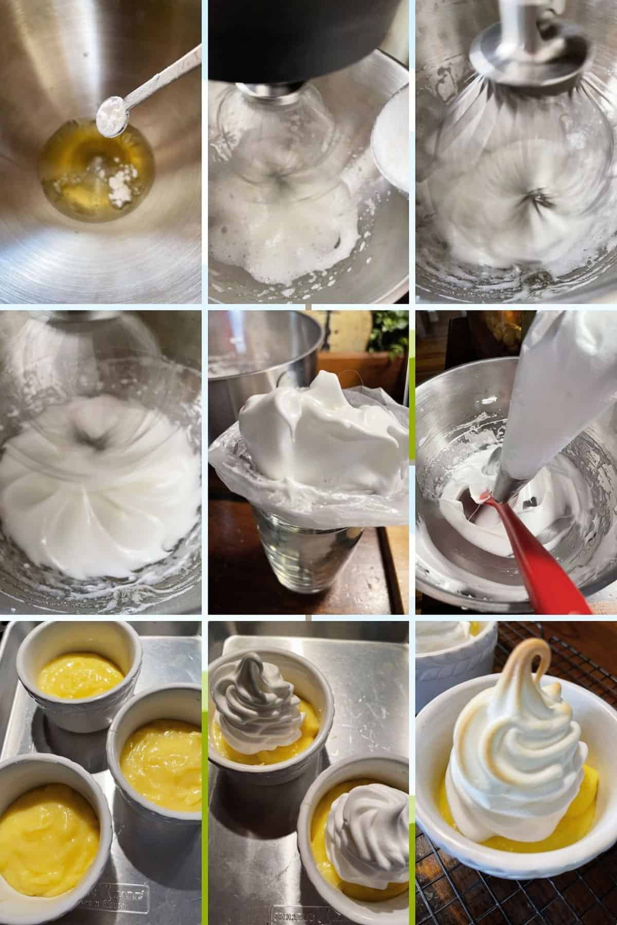 photo collage of steps to make lemon meringue pudding 2
