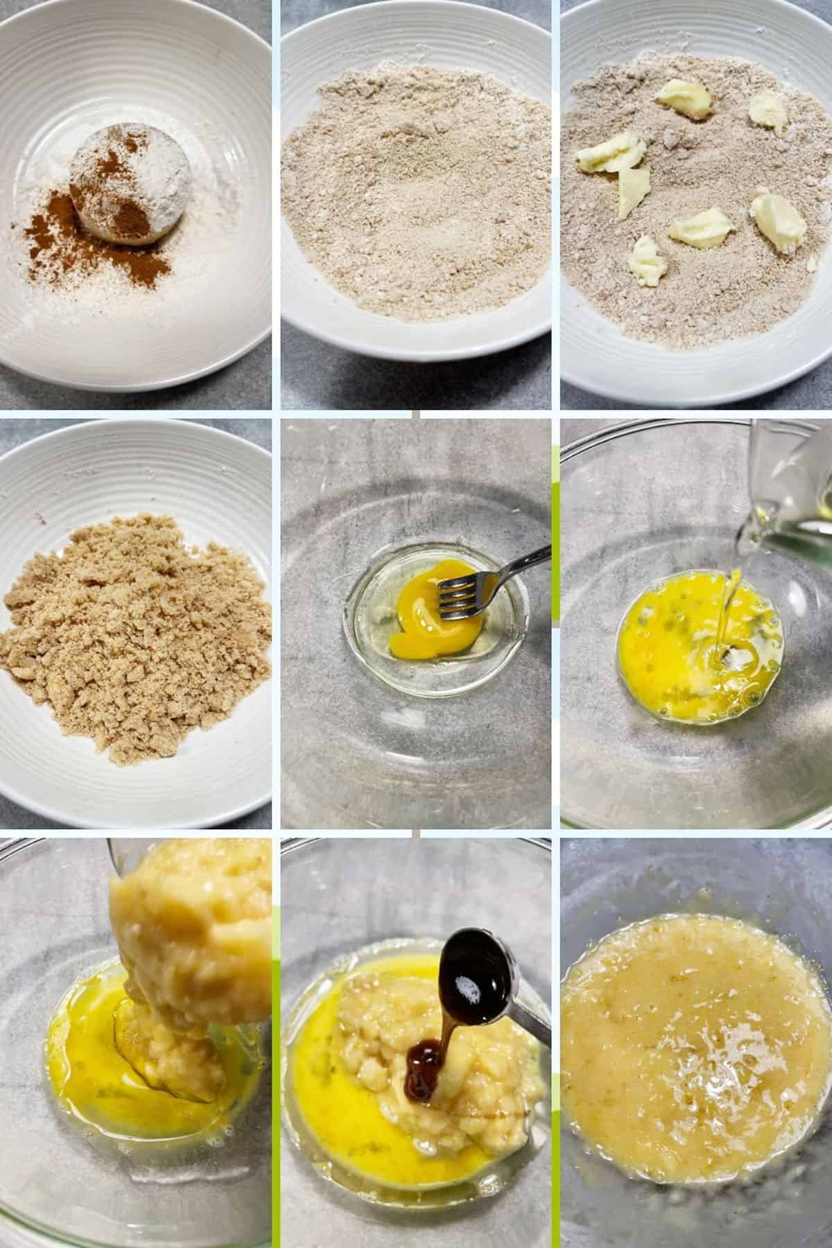 photo collage of steps to make banana muffins 1