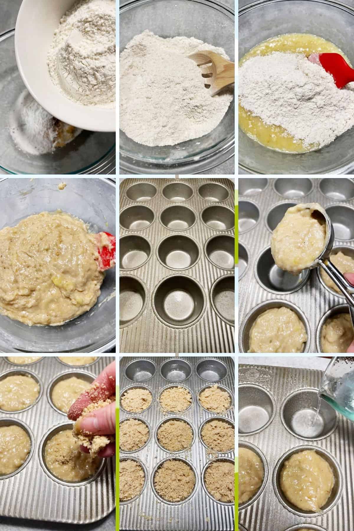 photo collage of steps to make banana muffins 2