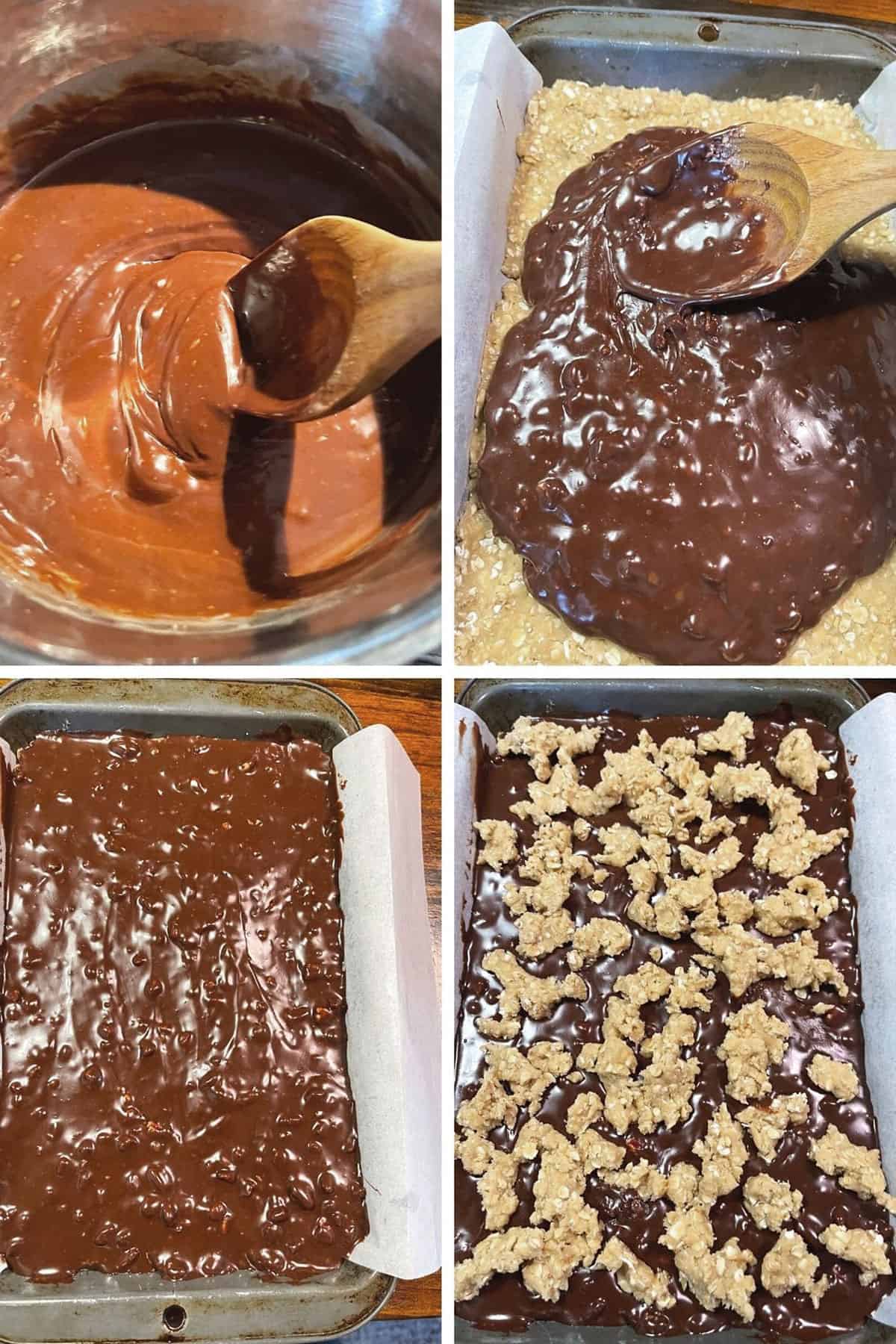 photo collage of steps to make chocolate oat bars 3