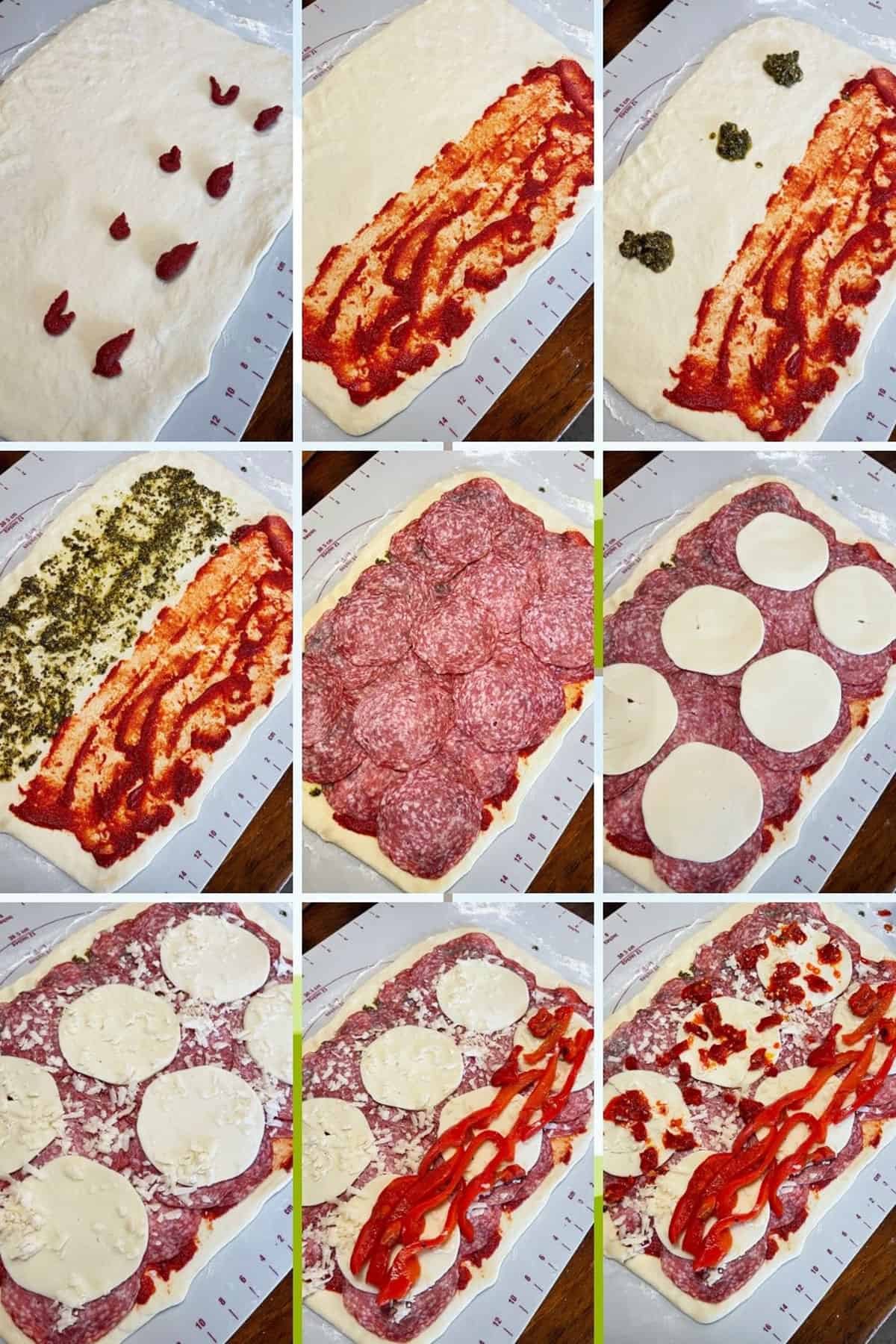 photo collage of steps to make stromboli 2