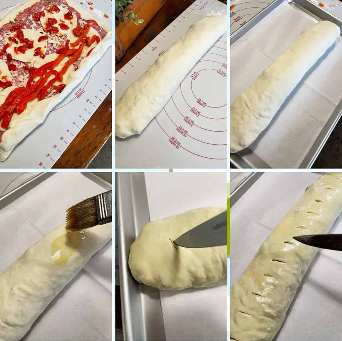 photo collage of steps to make stromboli 3