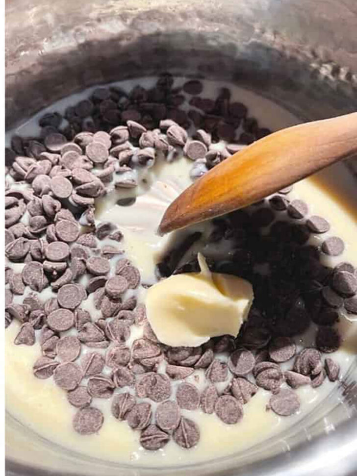 Melting the chocolate and butter together.