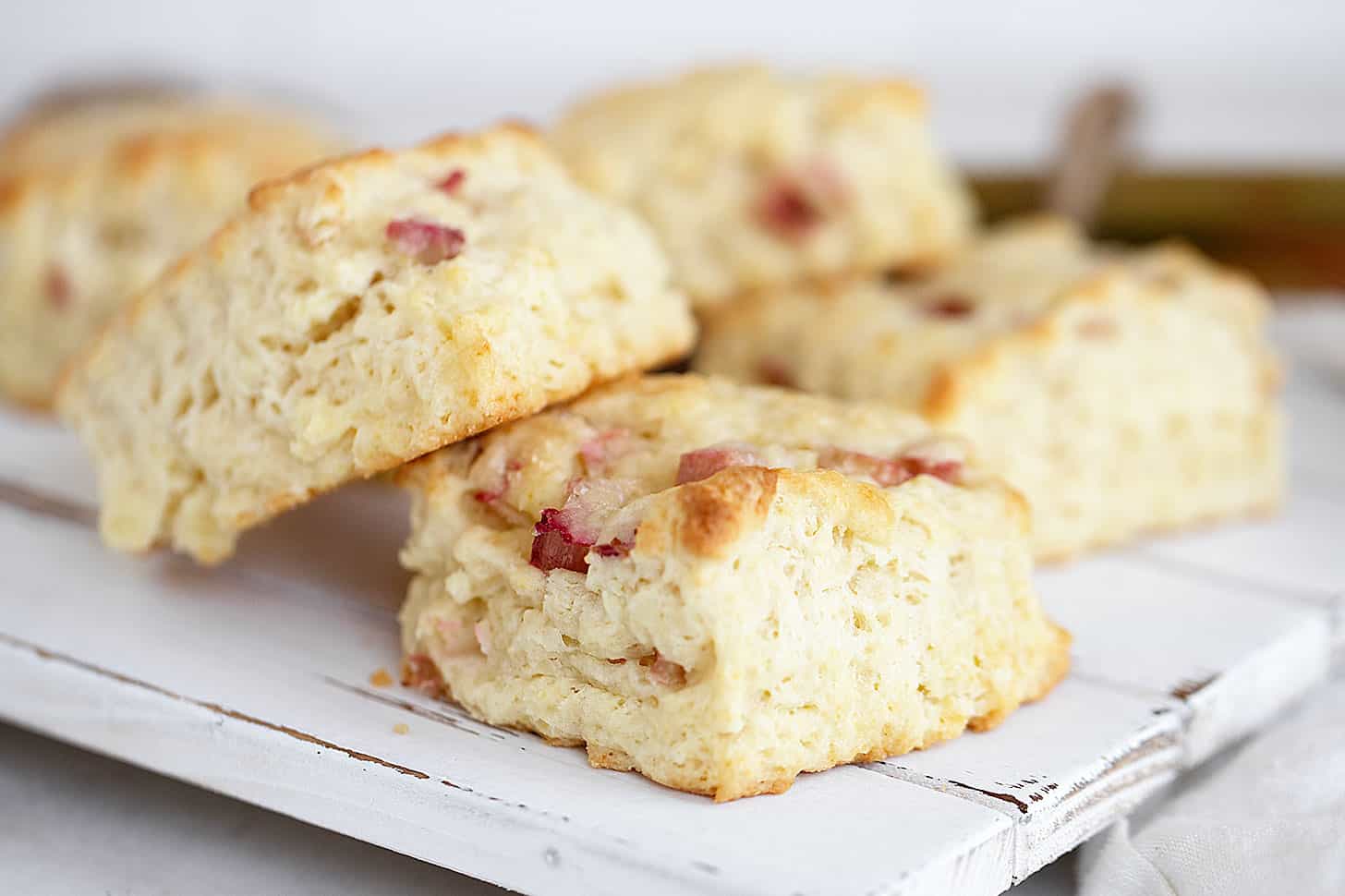 rhubarb scones on serving board