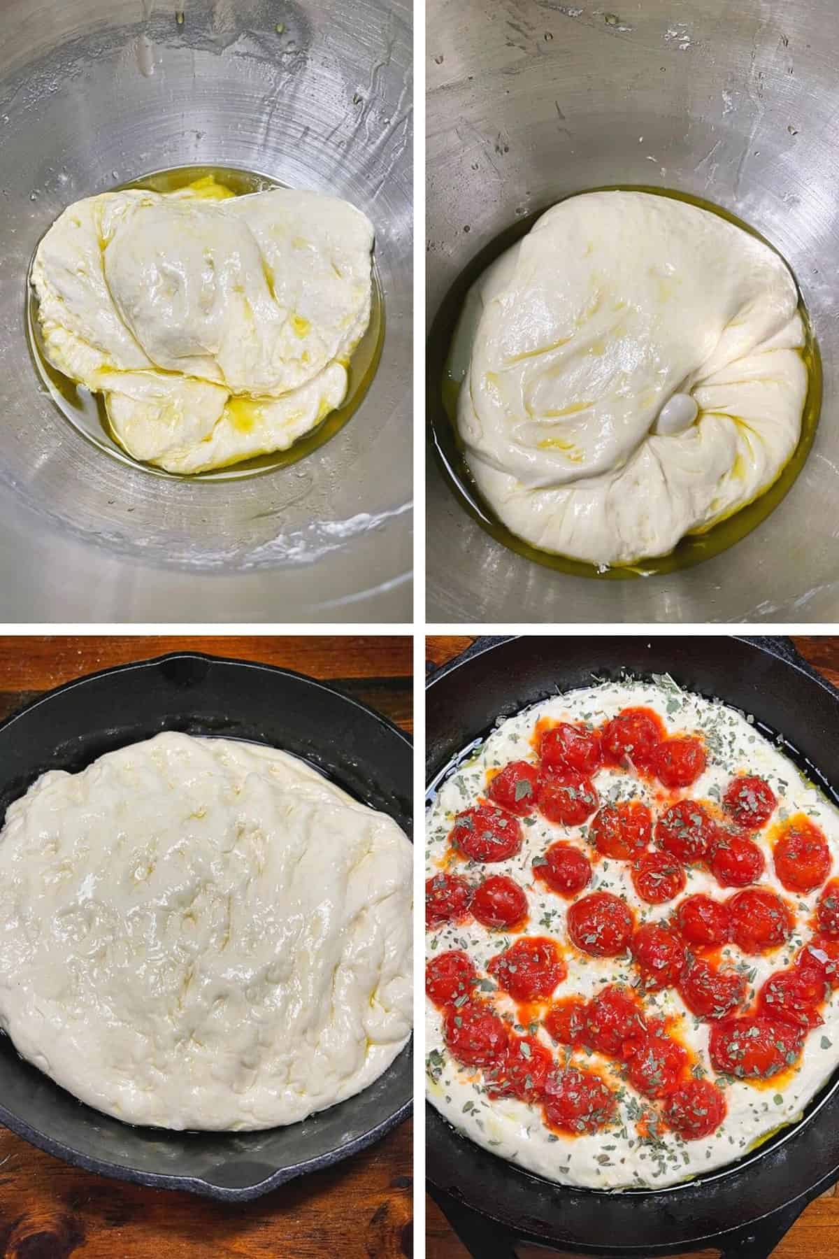 photo collage of steps to make skillet focaccia 2
