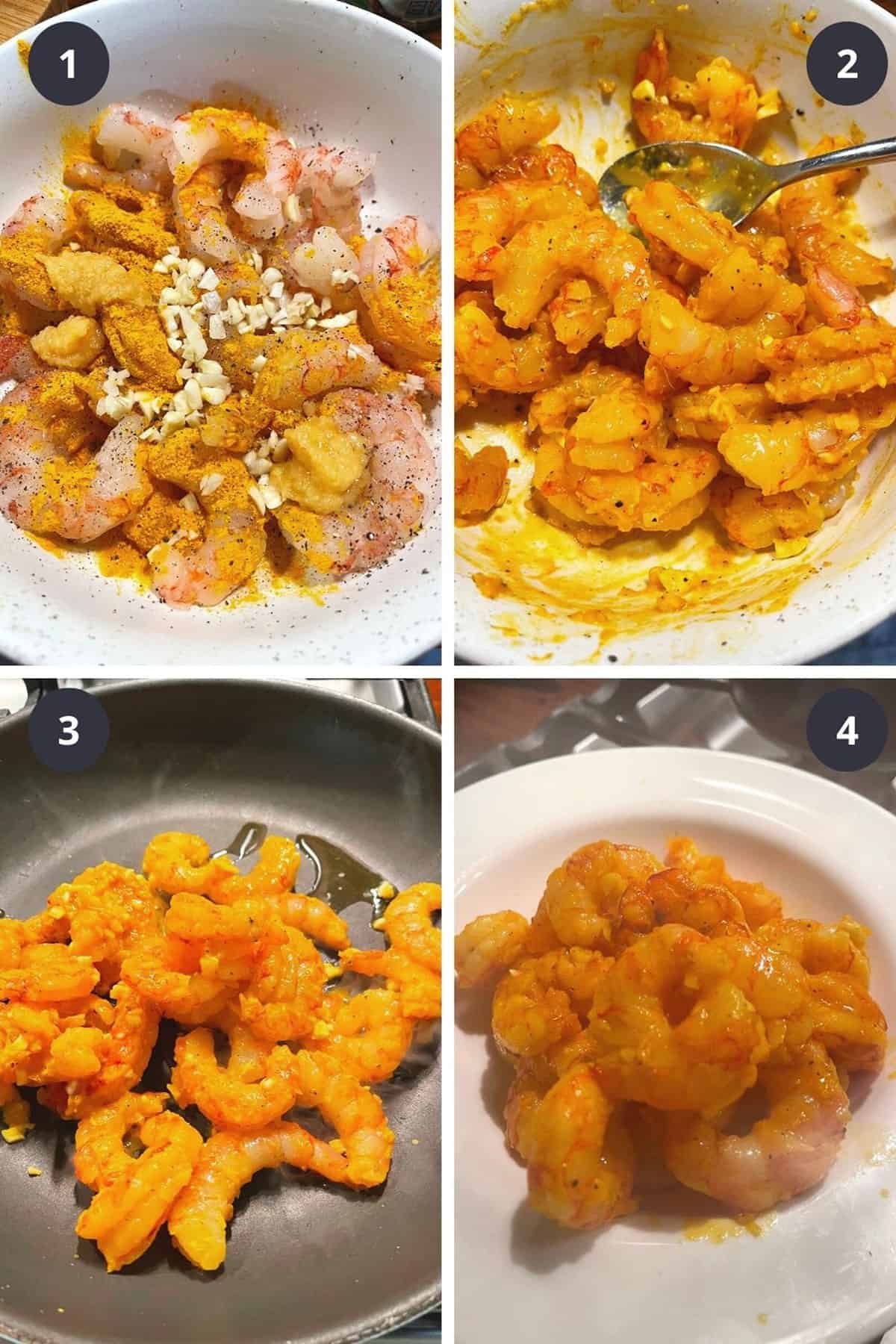 photo collage of steps to make shrimp with coconut milk 1