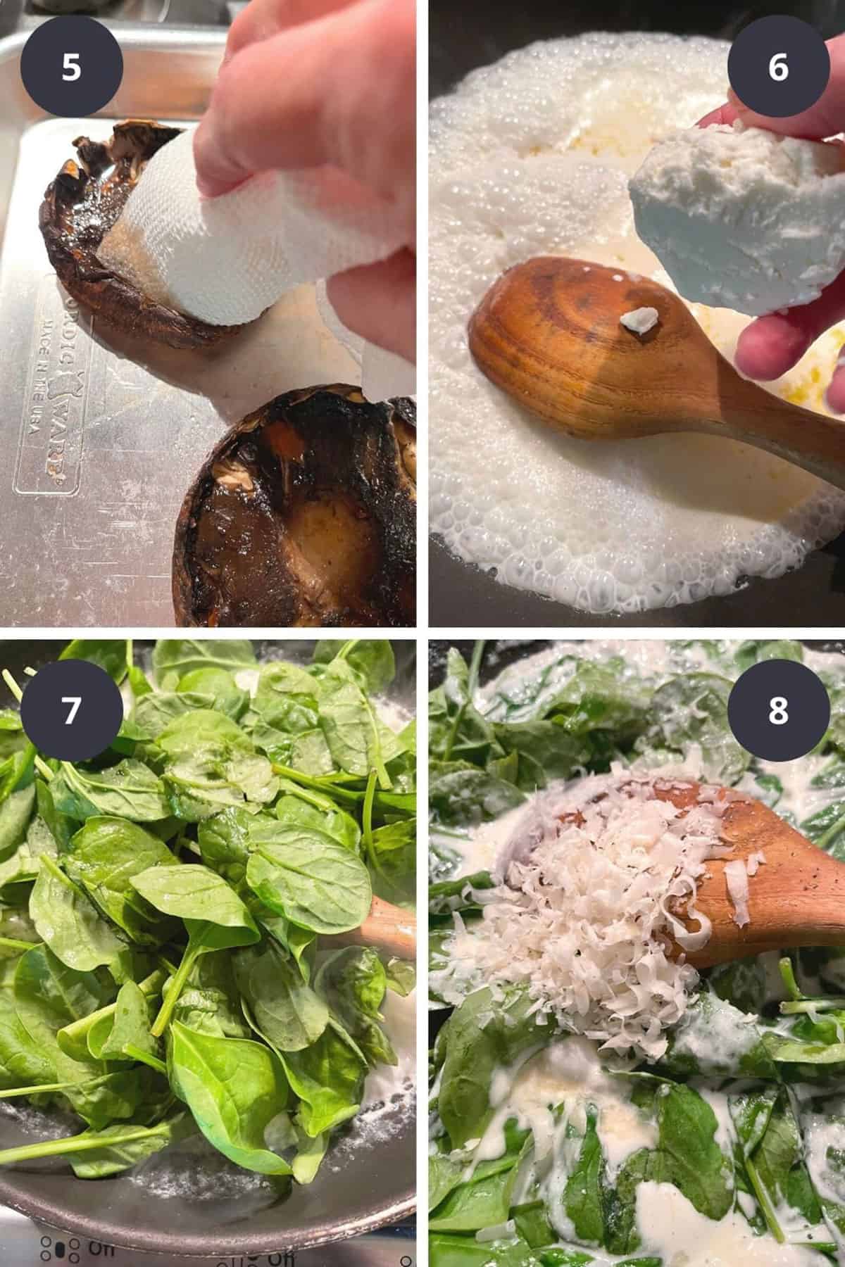 photo collage of steps to make stuffed portobello mushrooms 2
