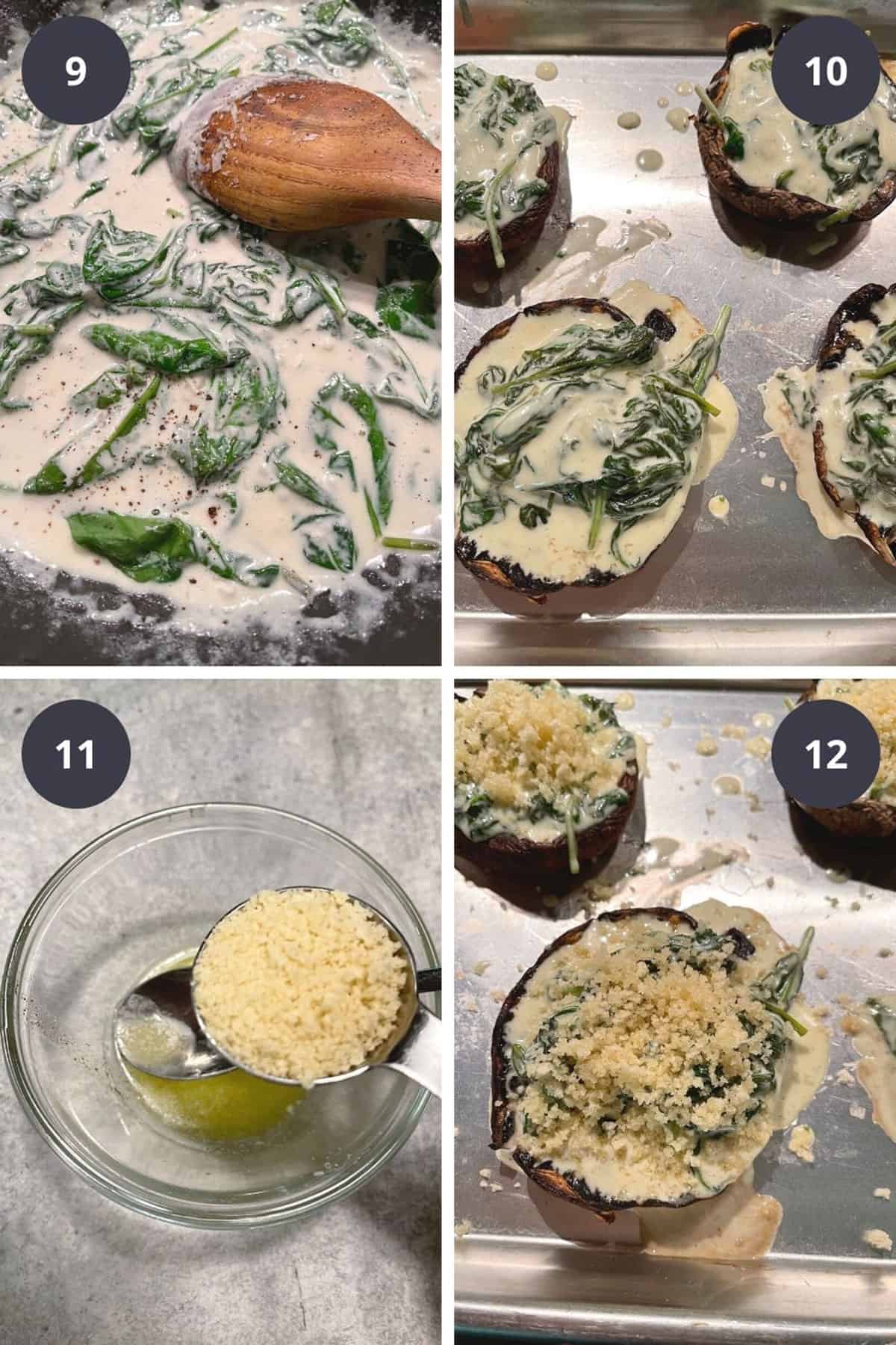 photo collage of steps to make stuffed portobello mushrooms 3