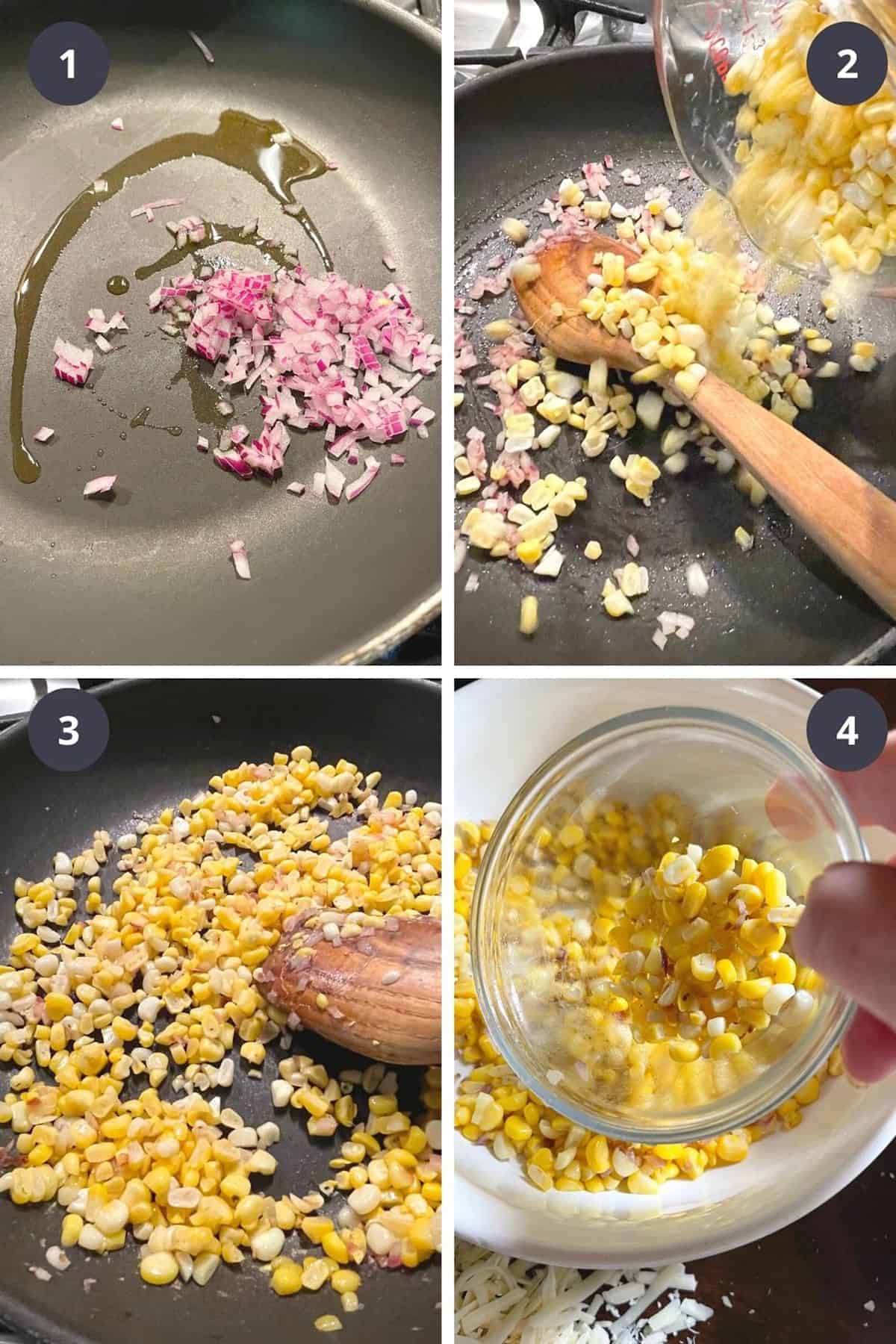 photo collage of steps to make hot corn dip 1