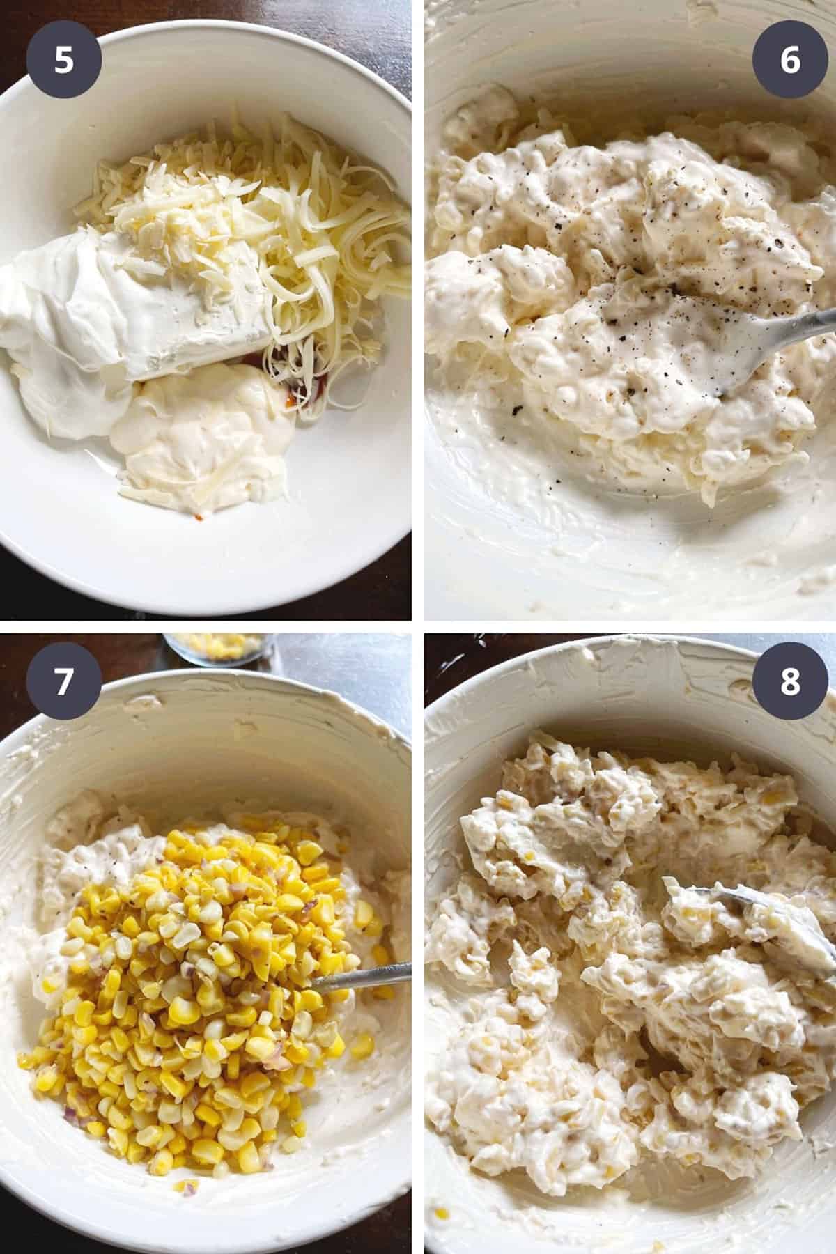 photo collage of steps to make hot corn dip 2