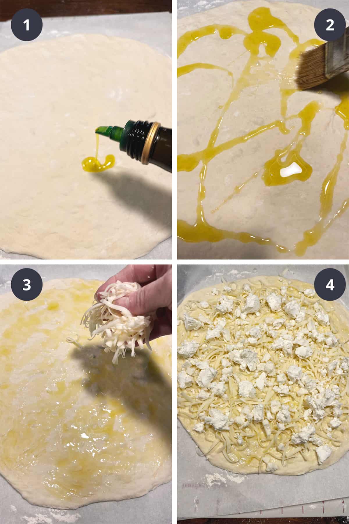 photo collage of steps to make white pizza 1