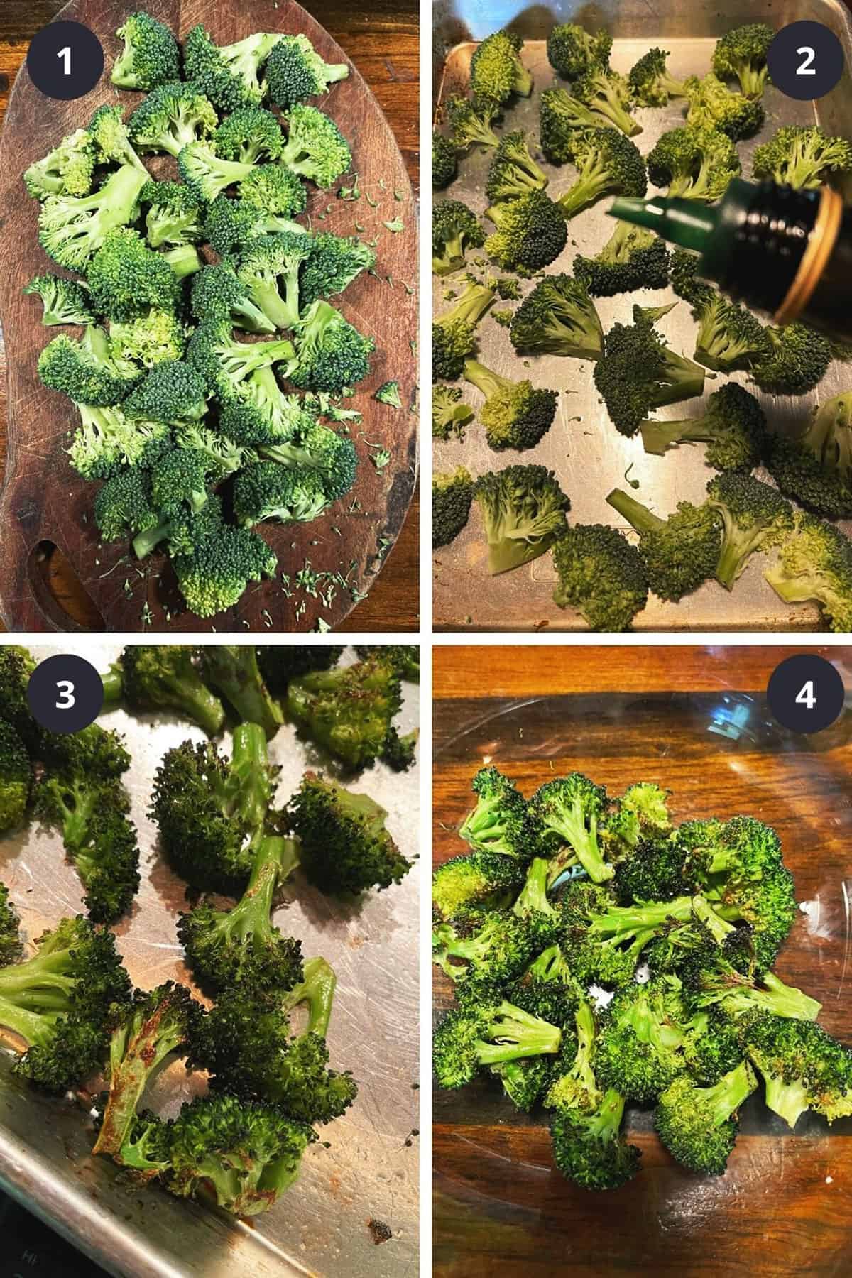 photo collage of steps to make charred broccoli Caesar salad 1