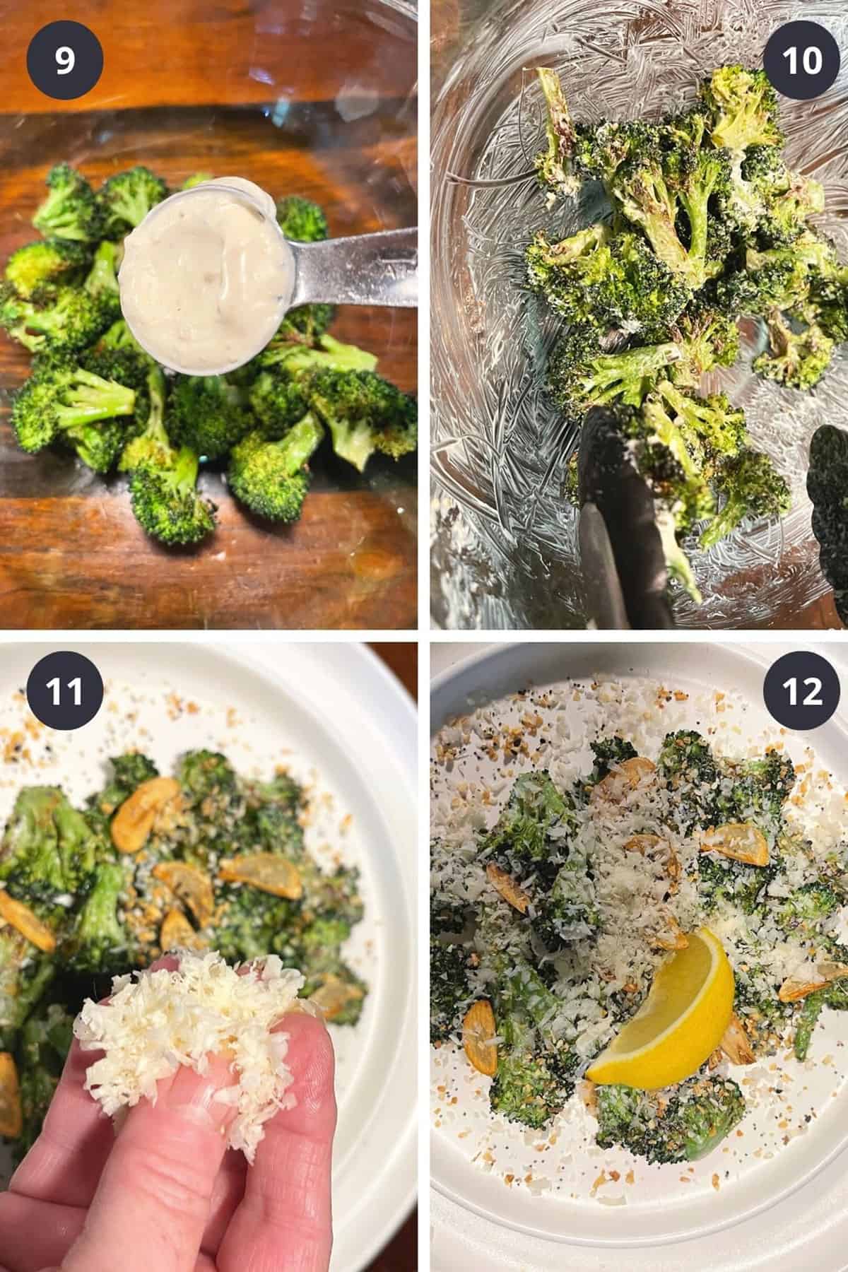 photo collage of steps to make charred broccoli Caesar salad 3