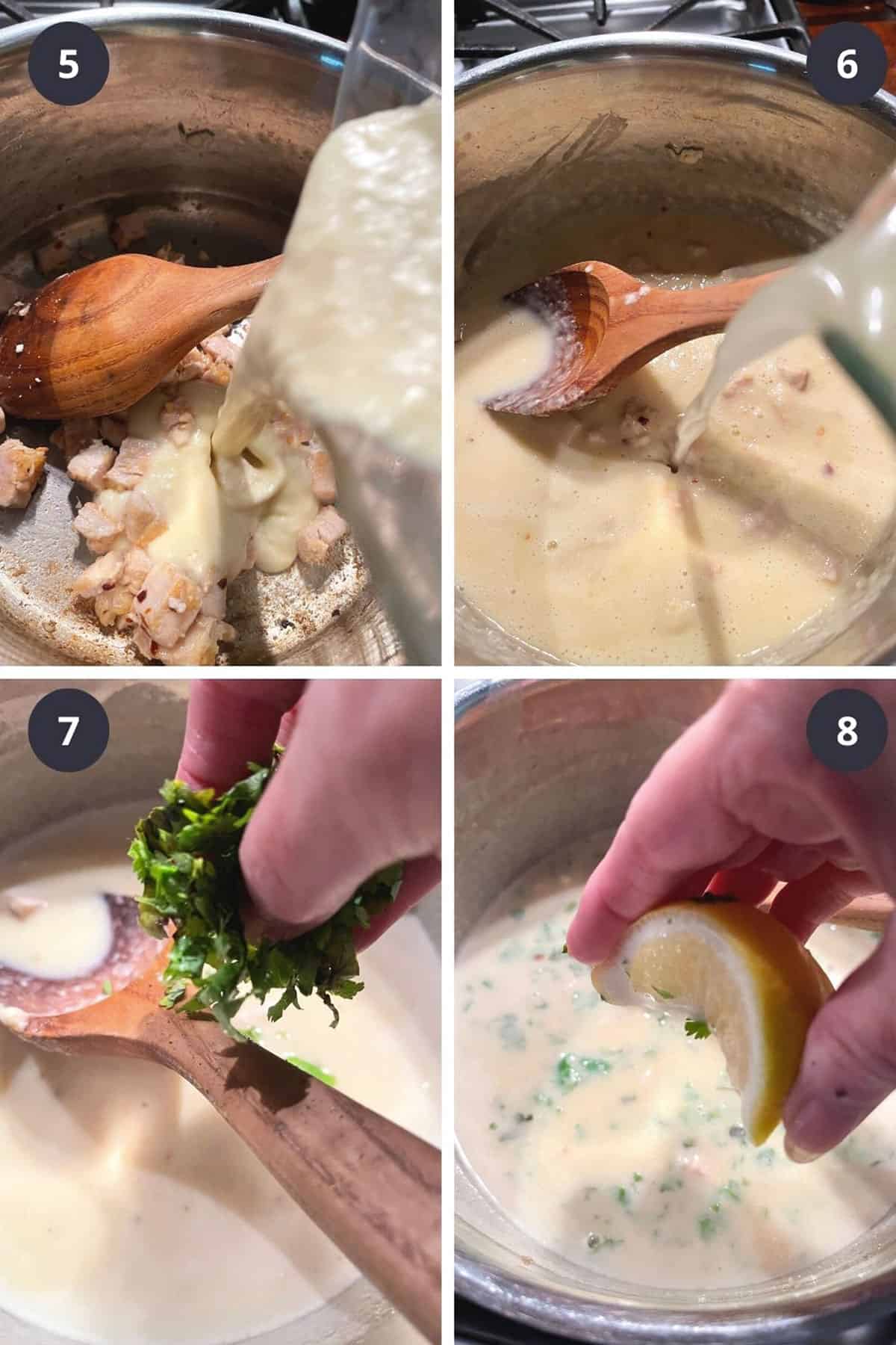 photo collage of steps to make Chicken Corn and Coconut Soup 2
