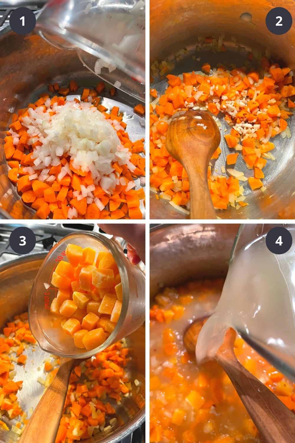 photo collage of steps to make Fall Vegetable Soup 1