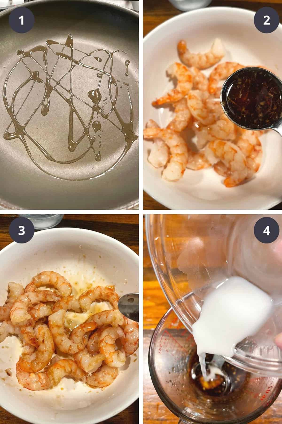 photo collage of steps to make honey garlic shrimp 1