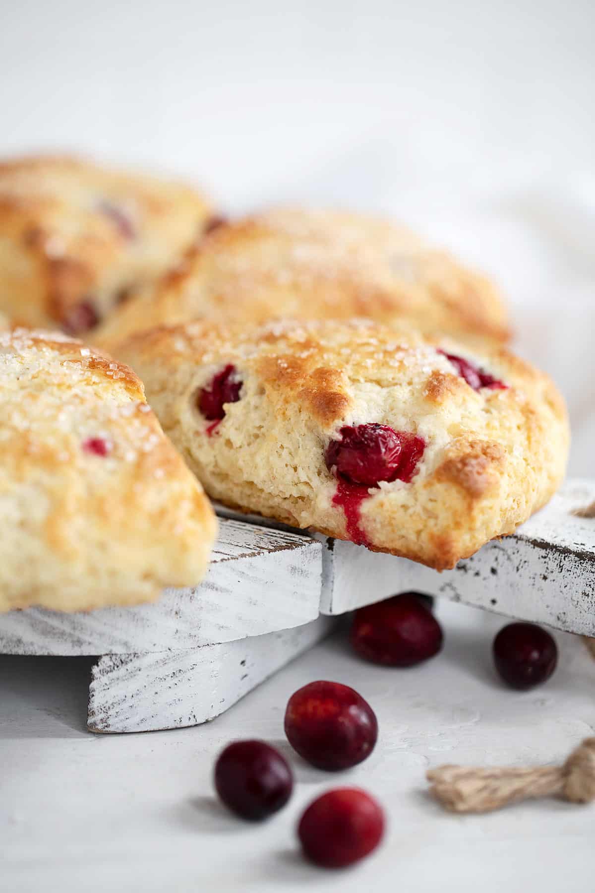 cranberry scones on white board