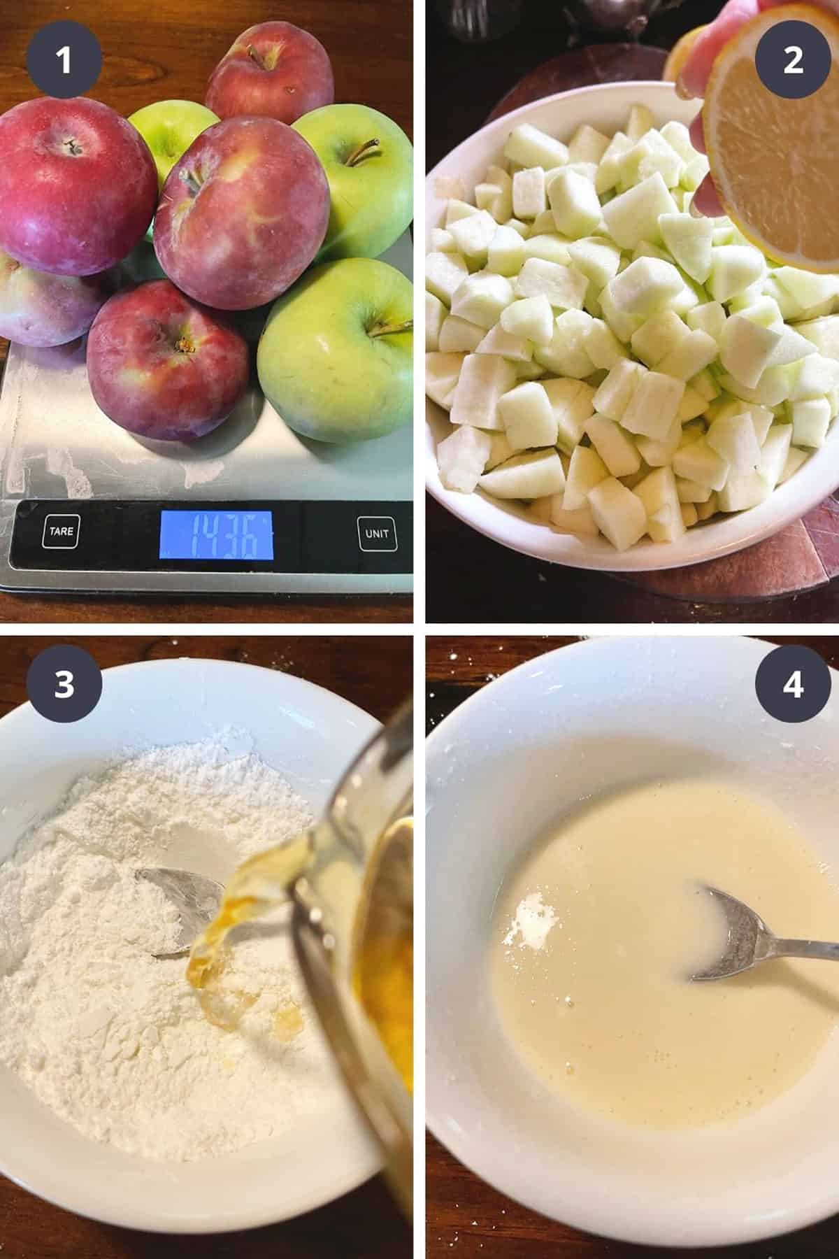 photo collage of steps to make French apple cake 1